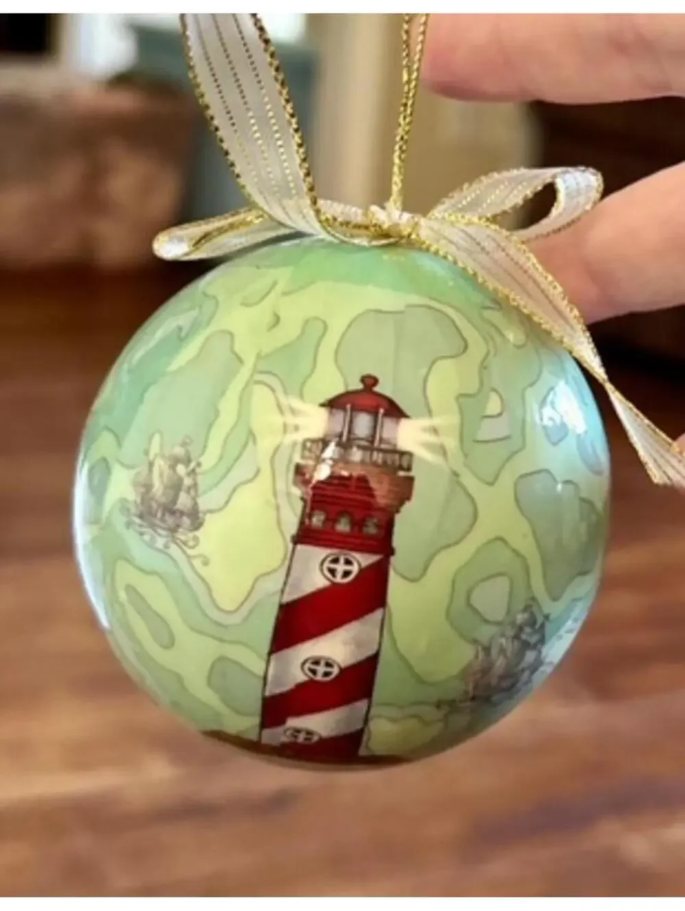 Decorative Lighthouse and Ship Patterned Christmas Ornament Ball